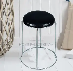 Foot Stool: Rexin Mini Round Chrome Based Stool