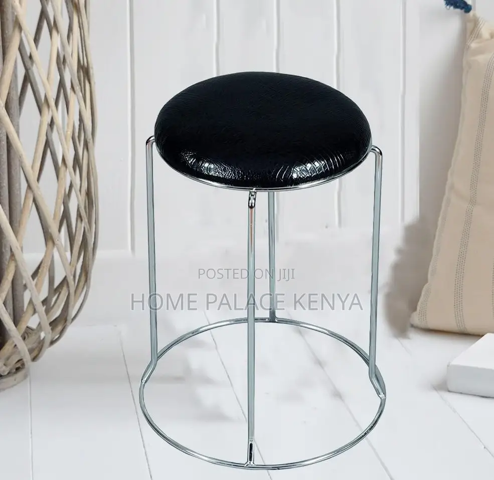 Foot Stool: Rexin Mini Round Chrome Based Stool
