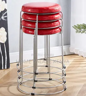 Foot Stool: Rexin Mini Round Chrome Based Stool