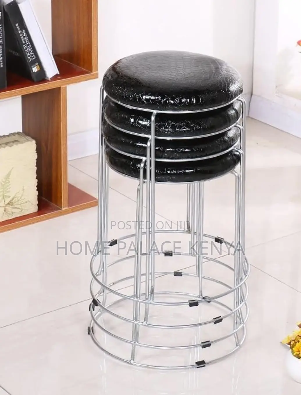 Foot Stool: Rexin Mini Round Chrome Based Stool
