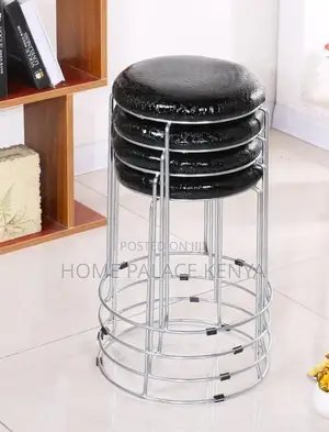 Foot Stool: Rexin Mini Round Chrome Based Stool