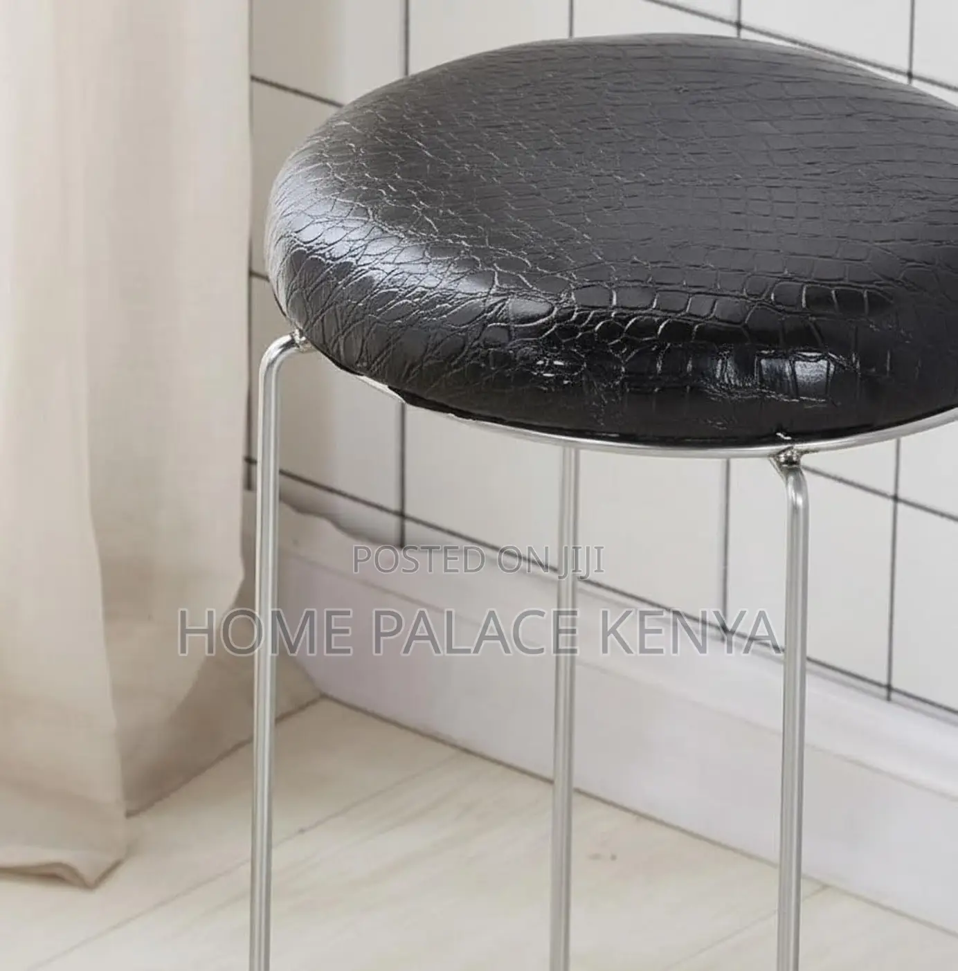 Foot Stool: Rexin Mini Round Chrome Based Stool