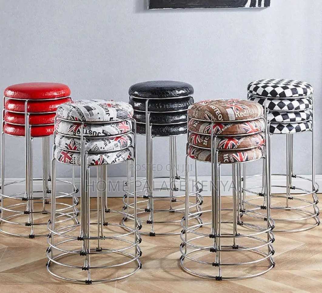 Foot Stool: Rexin Mini Round Chrome Based Stool