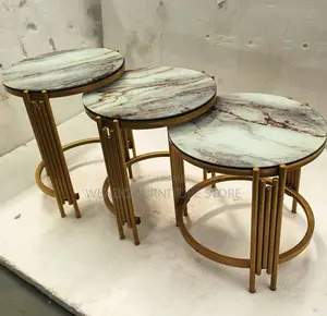 Coffee Table; Round Triple Marble Home Office Table