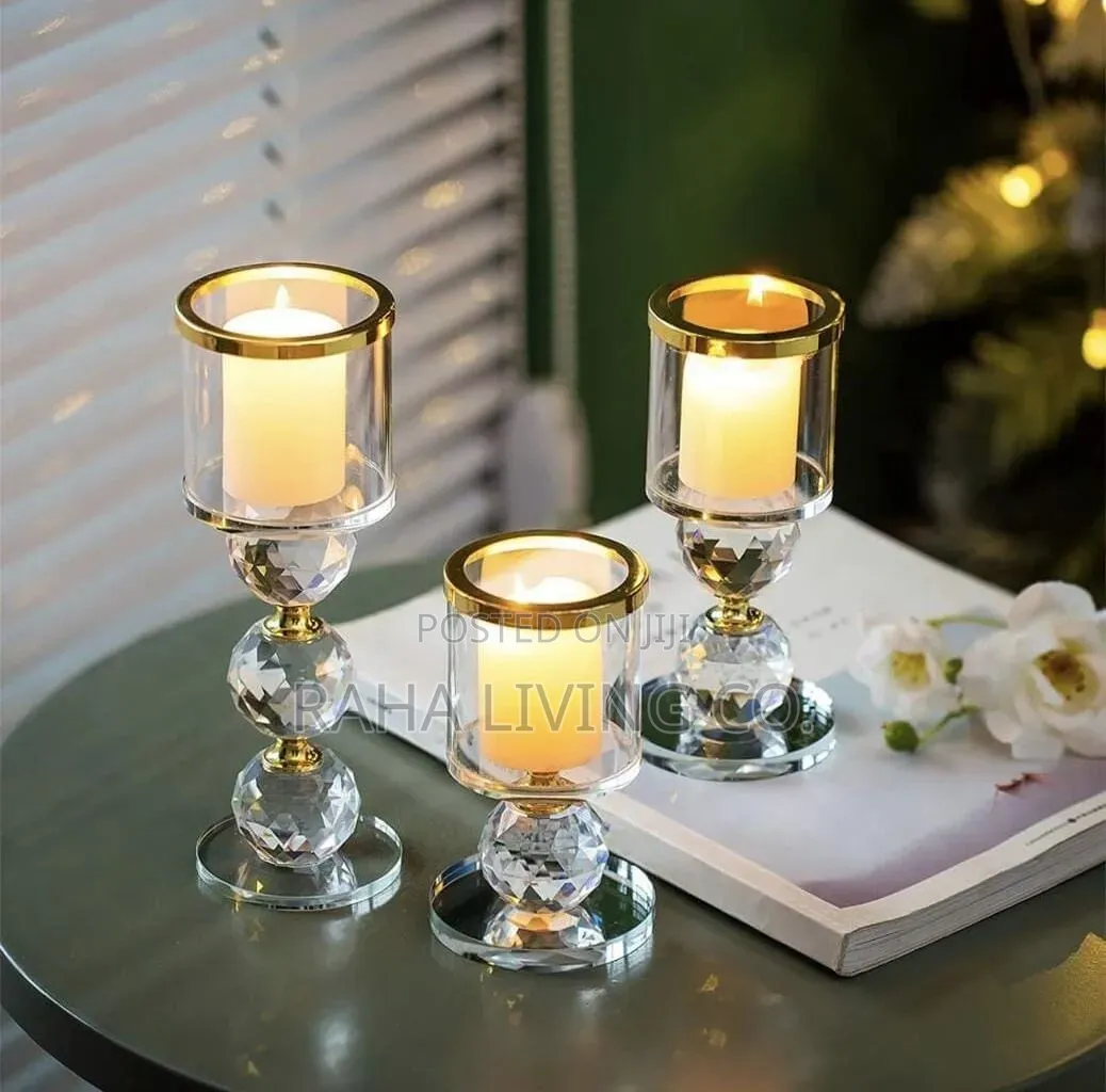 3pc Crystal Candle Holder Set
