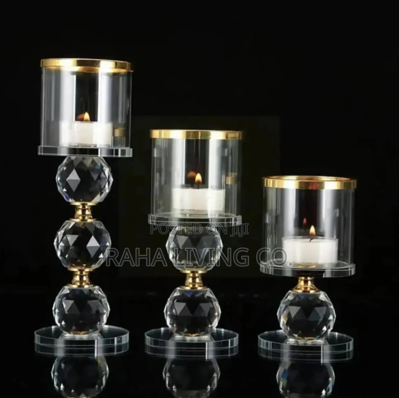 3pc Crystal Candle Holder Set