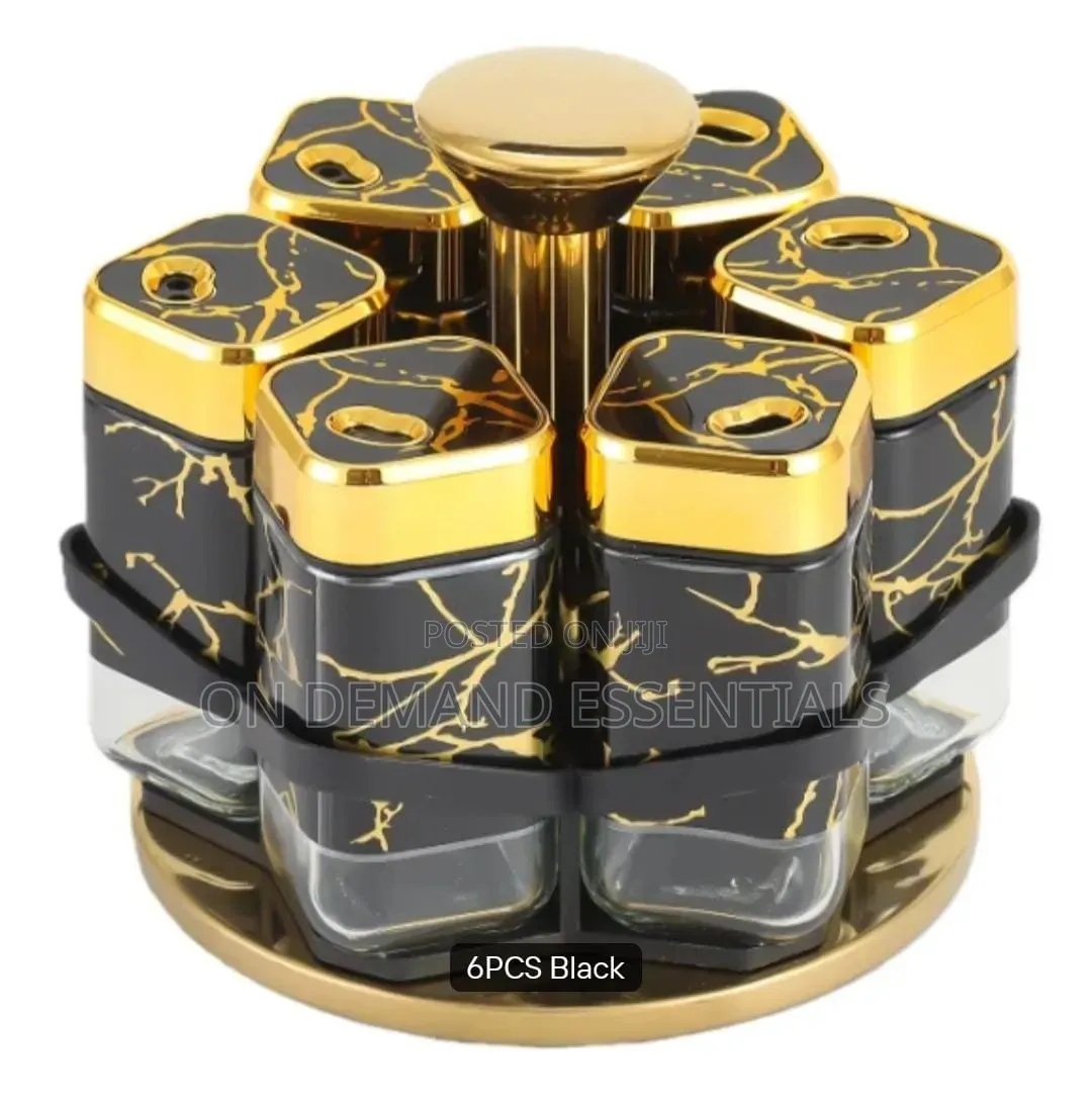 7pcs Marble Design Rotating Spice Jars