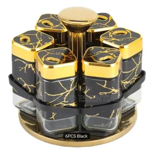 7pcs Marble Design Rotating Spice Jars
