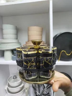 7pcs Marble Design Rotating Spice Jars