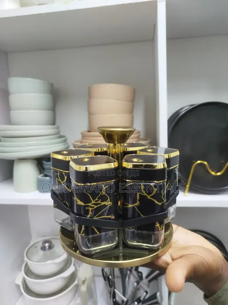7pcs Marble Design Rotating Spice Jars