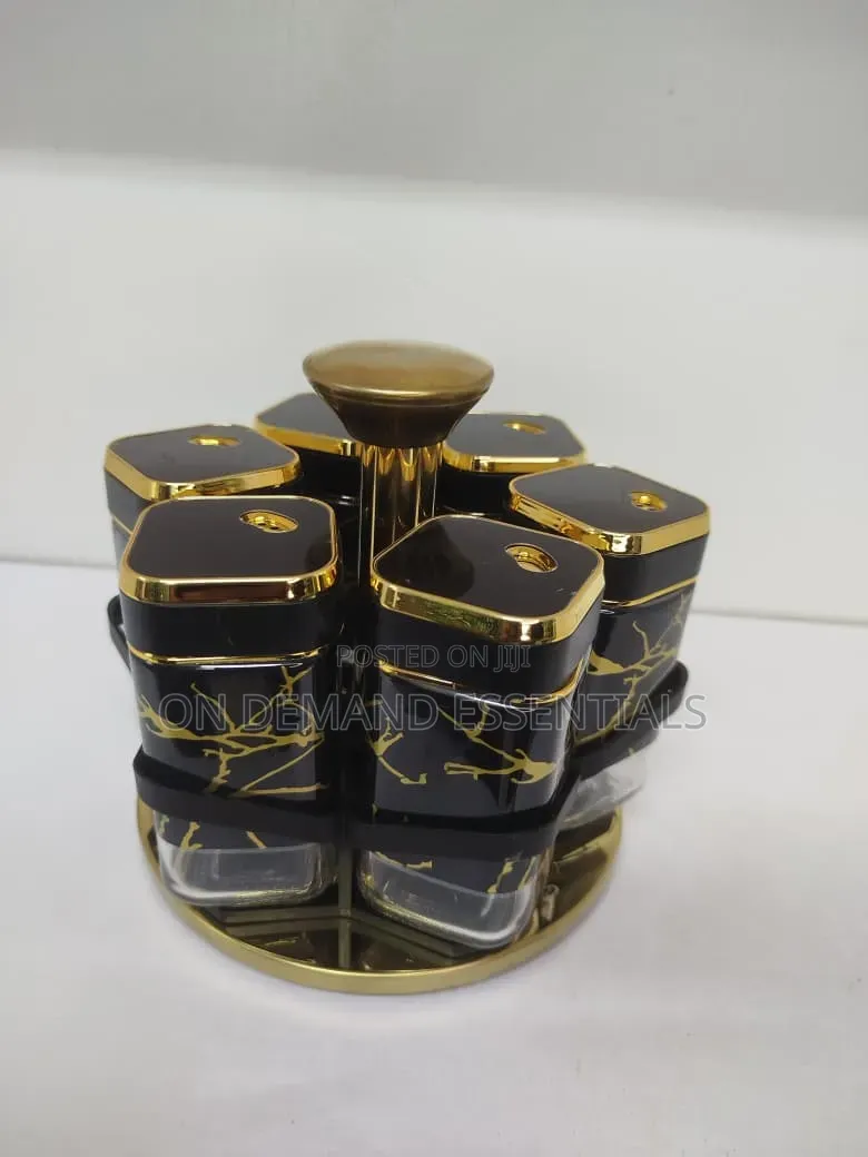 7pcs Marble Design Rotating Spice Jars