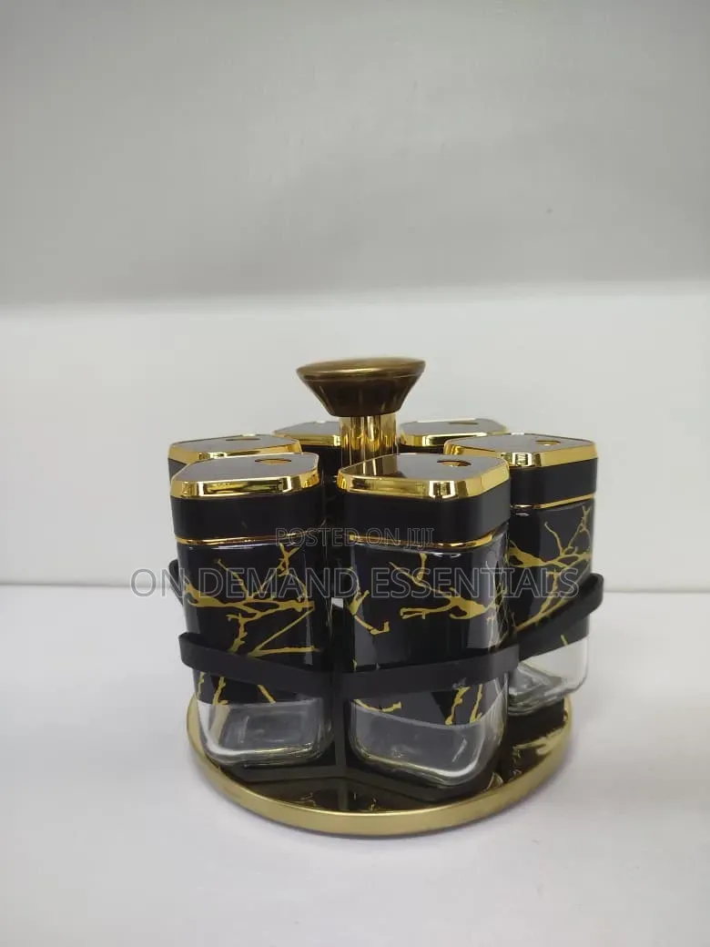 7pcs Marble Design Rotating Spice Jars