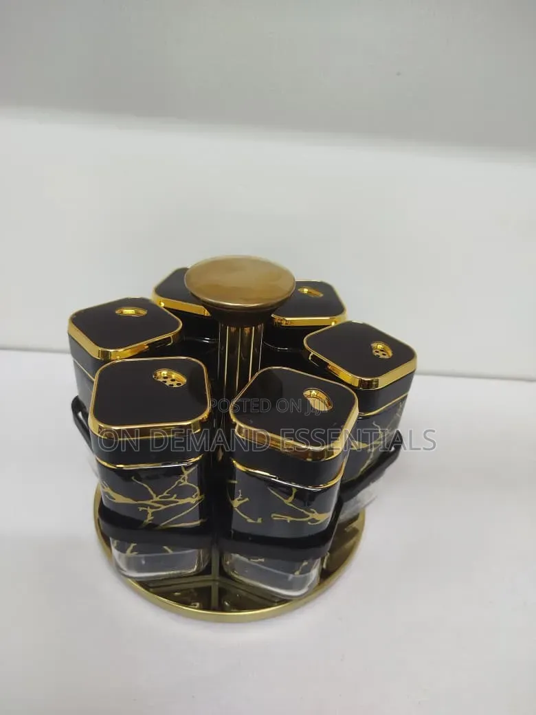 7pcs Marble Design Rotating Spice Jars