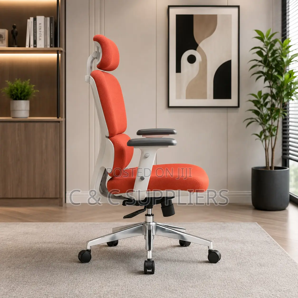 Modern Orange Full Fabric Orthopedic Chair.