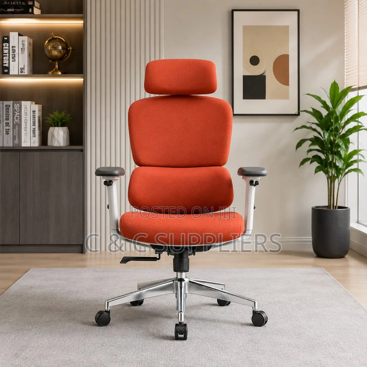 Modern Orange Full Fabric Orthopedic Chair.
