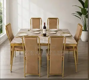Dining Set; Six Seaters Modern Golden Colored Dining Set