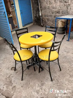 Yellow Set of 4 Chairs and Round Table