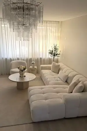 6-Seater L Seat White Bubble Fabric Sofa