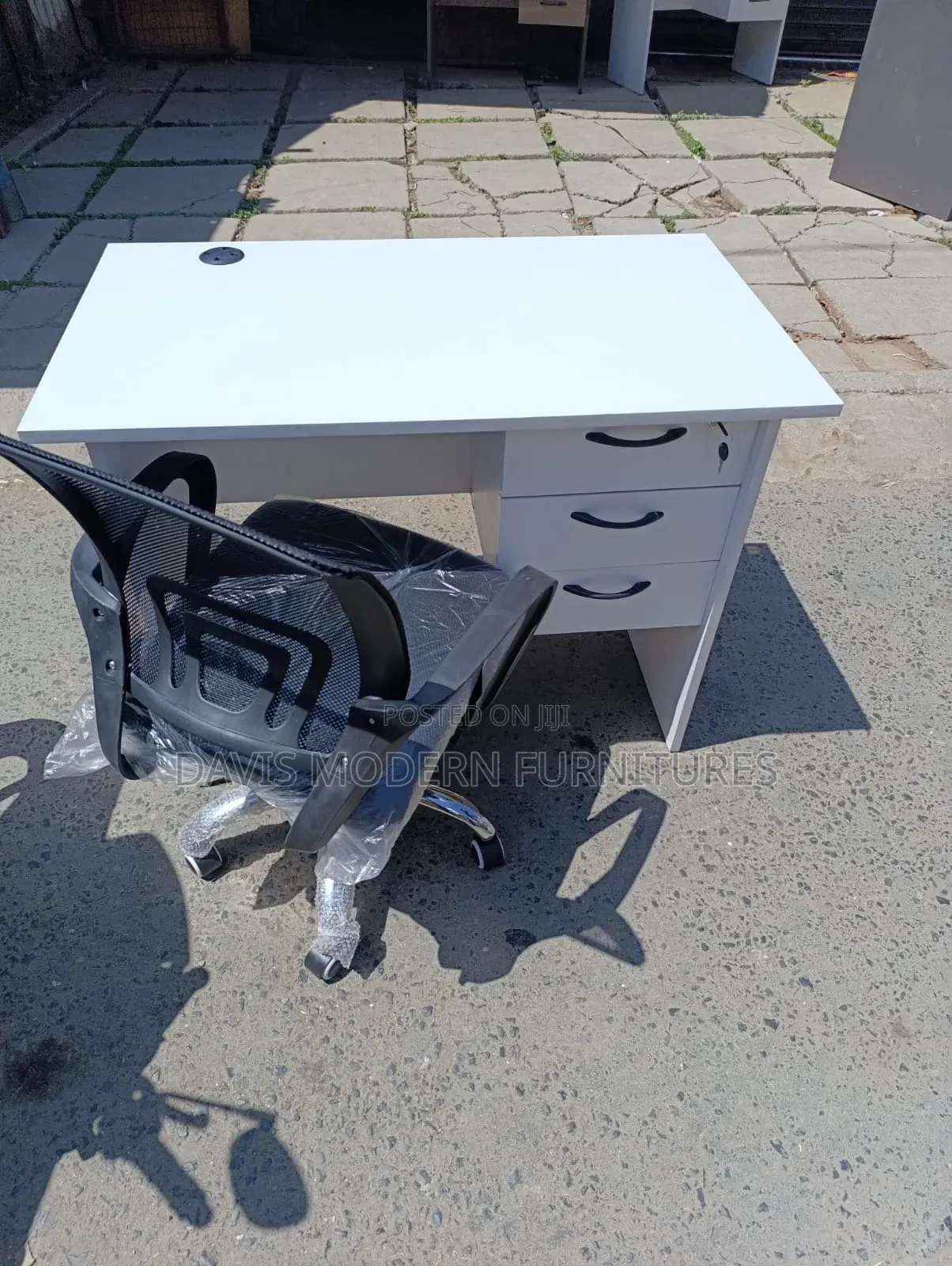 White Desk and Black Office Chair