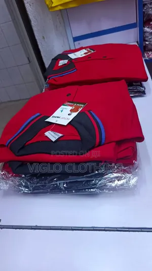 Red Body Black Collar Poloshirts Available in Wholesale and Singles
