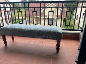 Blue Geometric Upholstered Ottoman