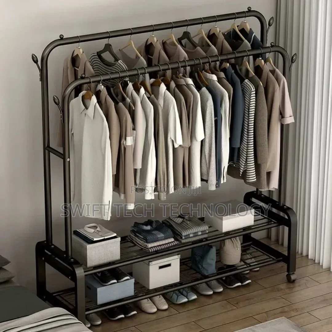 Heavy Duty Double Rail Clothes Rack With Wheels