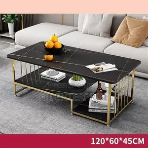 Black MDF Marble Effect Coffee Table With Gold Frame Lower Shelf