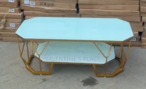 Modern Luxury Glass Top Coffee Table With Gold Geometric Base