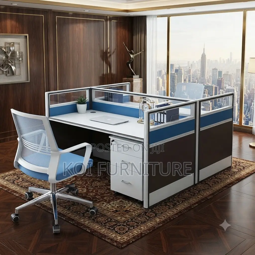 Office Workstation; Two Users Square Blue Ways Office Workstation