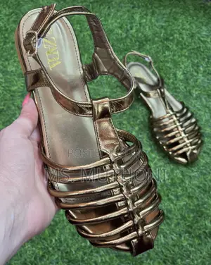 ZARA Metallic Caged Flat Sandals Size 37-42