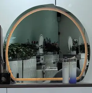 Vanity Table: Two Toned Wooden Vanity Lighted Mirror and Leather Knobs