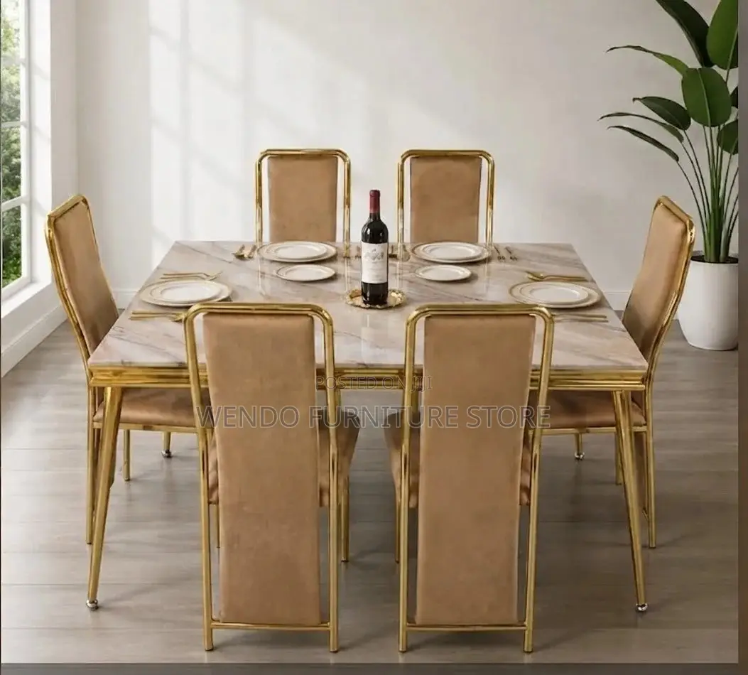 Dining Set; Six Seters Rectangular Home Golden Dining Set