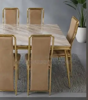 Dining Set; Six Seters Rectangular Home Golden Dining Set
