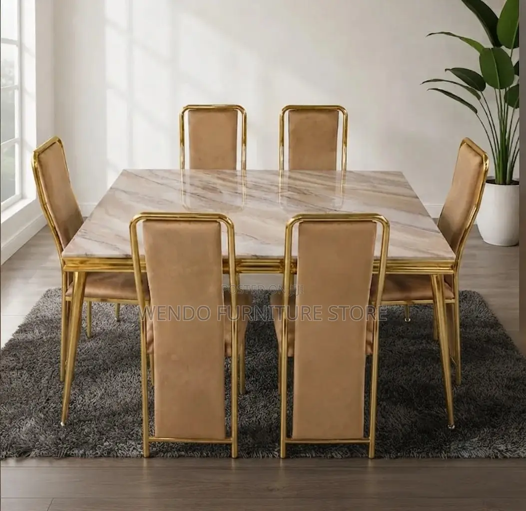 Dining Set; Six Seters Rectangular Home Golden Dining Set