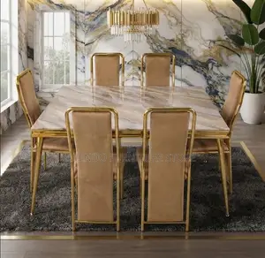 Dining Set; Six Seters Rectangular Home Golden Dining Set