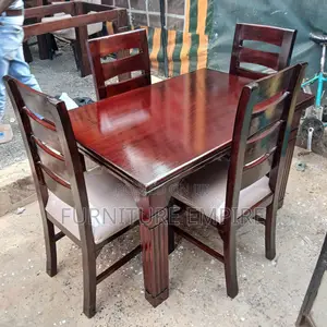 4-Seater Dining Set — Glossy Wood Beige Comfort