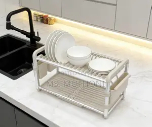 2-Tier Aluminum Dish Drying Rack With Drainer*