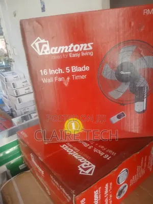 Ramtons RM676 16" Wall Mounted Fan – 5 Blades, 3 Speeds Remote