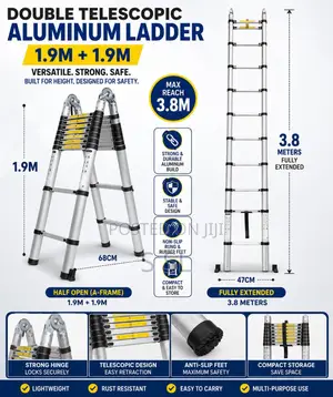 1.9m + 1.9m Double Telescopic Aluminium Ladder Kenya