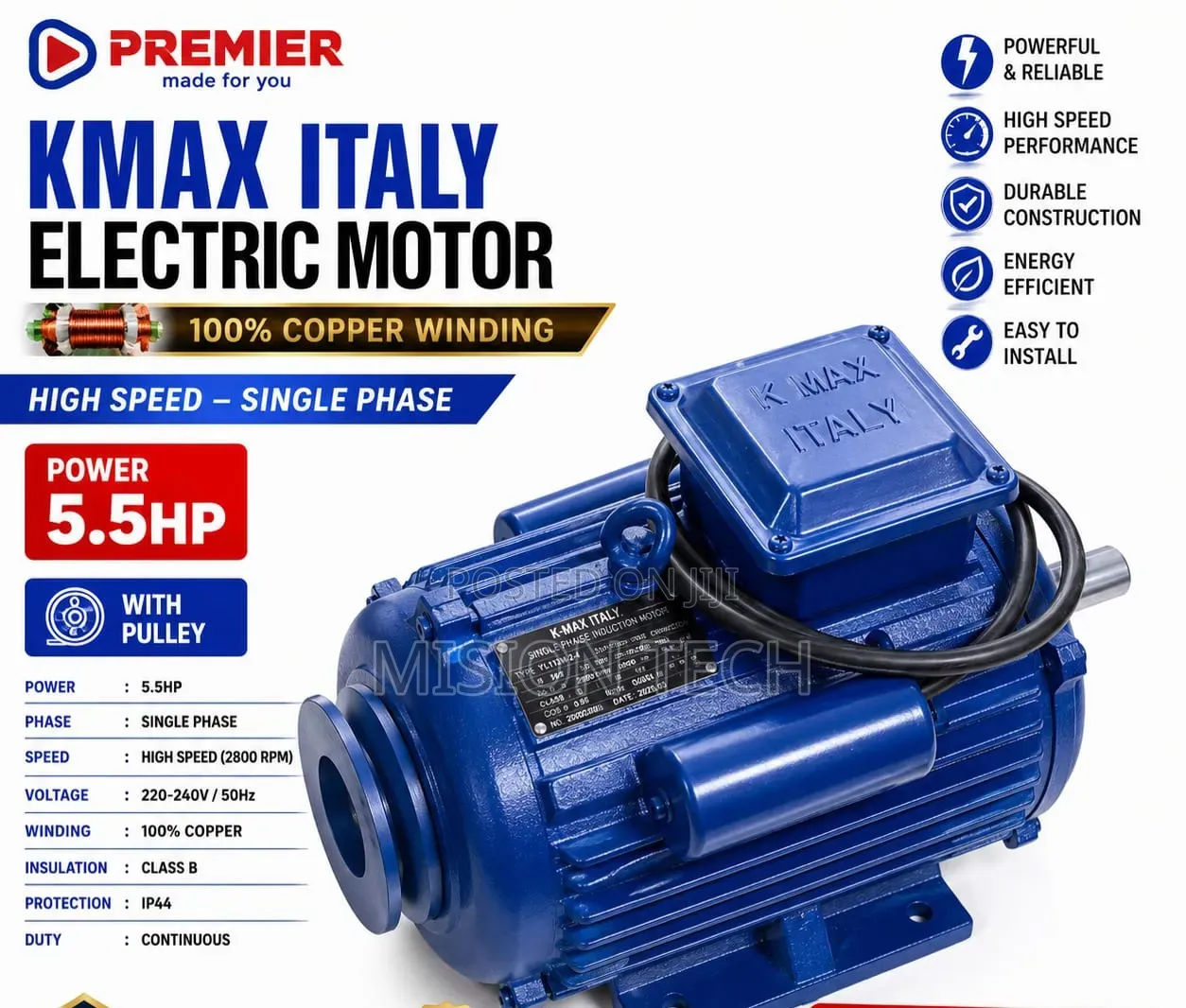 KMAX ITALY Electric Motor - 5.5HP Single Phase 