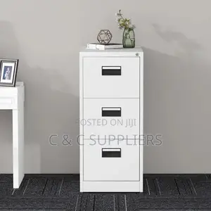 3-Drawer White Metal File Cabinet.