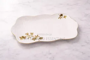 Porcelain Gold Ring Tray With Leaf Gold Detail Small
