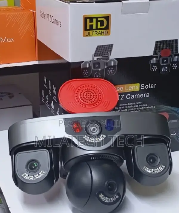 4G SIM Solar CCTV Camera 3 Lens With Alarm Siren Night Vision