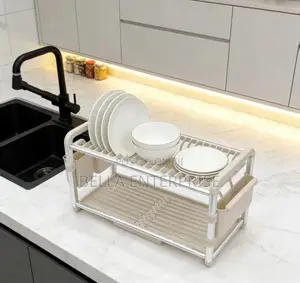 2-Tier Aluminum Dish Drying Rack With Drainer