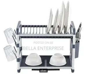 2-Tier Aluminum Dish Drying Rack With Drainer