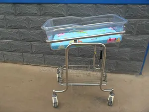 Blue Hospital Baby Bassinet With Wheels (Stainless Steel)