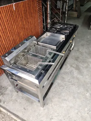 Combined Cooking Unit: 2 Burners + Griddle + Double Fryer