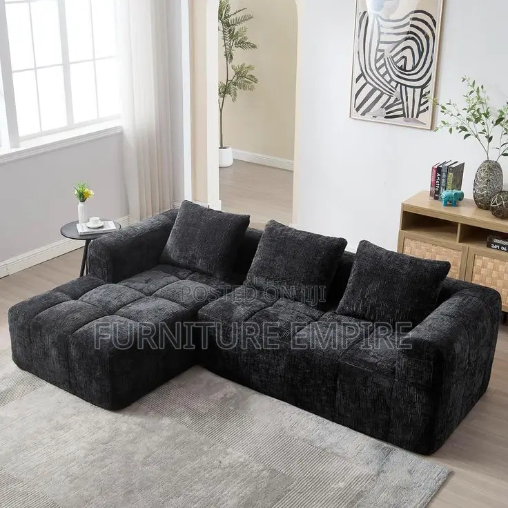 6-Seater Bubble L-Shaped Sofa — Black Modern Elegance