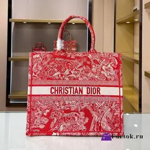 Christian Dior Toile De Jouy Book Tote in Vibrant Blue, Orange Red