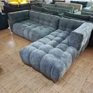 6-Seater Bubble L-Shaped Sofa — Grey Tufted Comfort